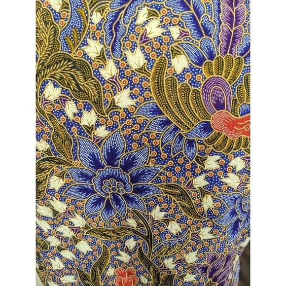 Batik Keris Womens Medium Cotton Short Sleeve Batik Floral Shirt Button Up Boho - Picture 5 of 8